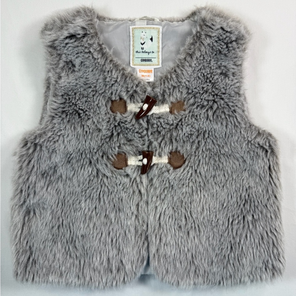 GYMBOREE Kids Girls’ Grey Faux Fur All Spruced Up Polyester Blend Vest Size M